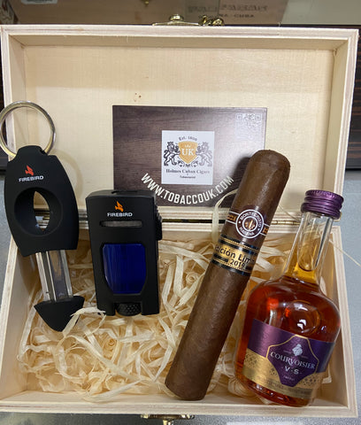The huge Montecristo Supremos 2019 limited edition.Future classic boxed with a Colbri lighter,Colbri v cutter paired with the finest VS cognac.