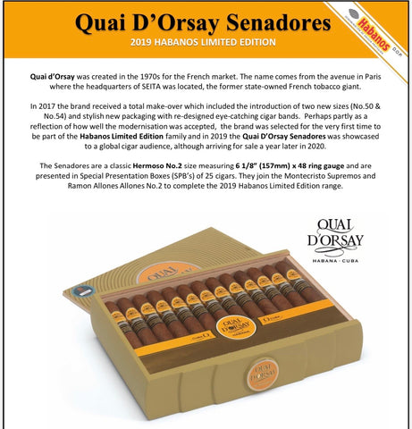 Quai d'Orsay Senadores Limited Edition 2019 Cigar - Box of 25