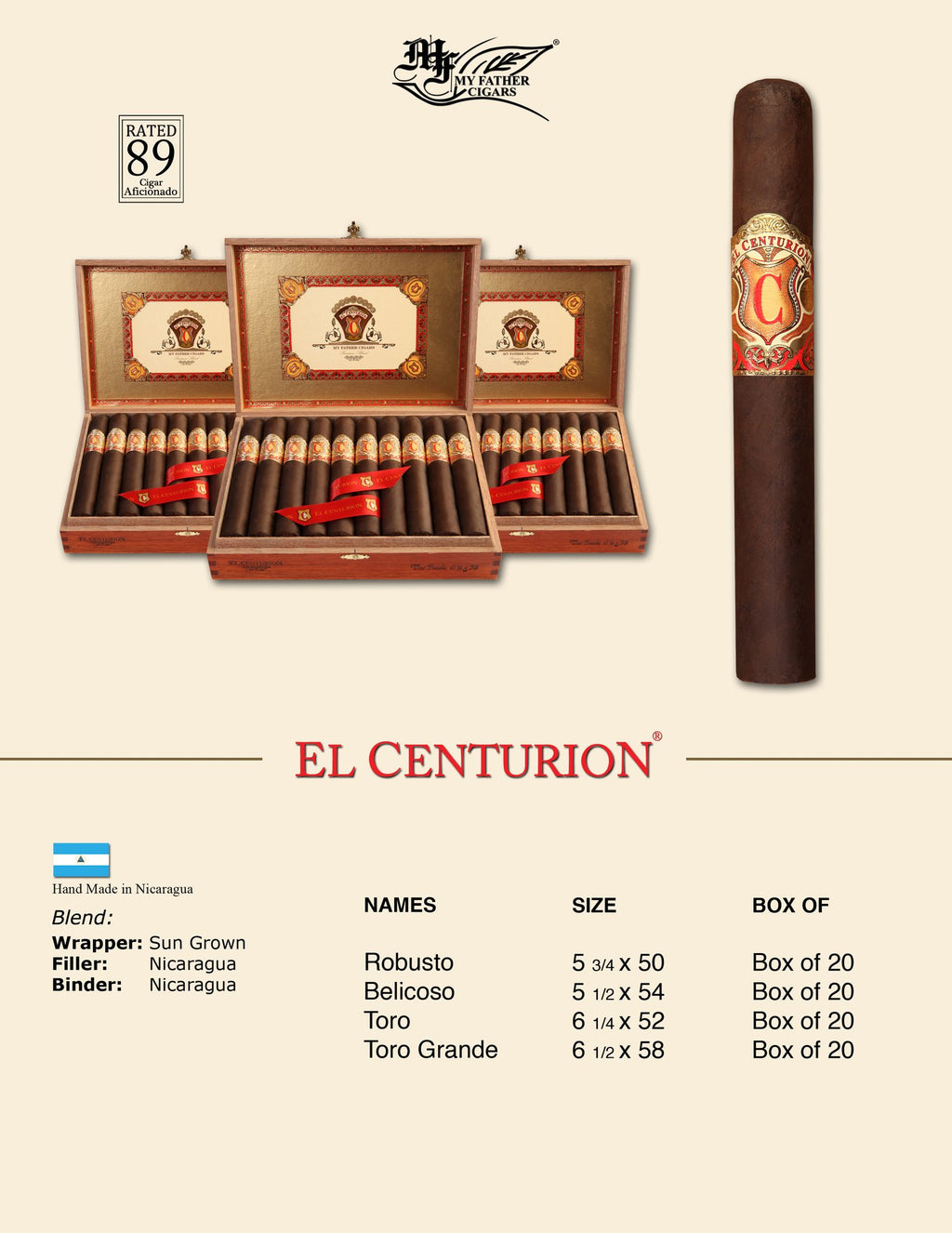 My Father - El Centurion H-2k-ct Toro - Box of 20
