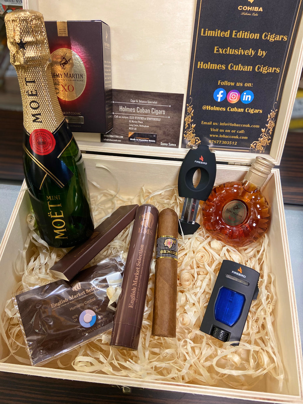 Cohiba Behike 52 VIP Gift Box – with Champagne, Cognac, Colibri Lighter & Cutter